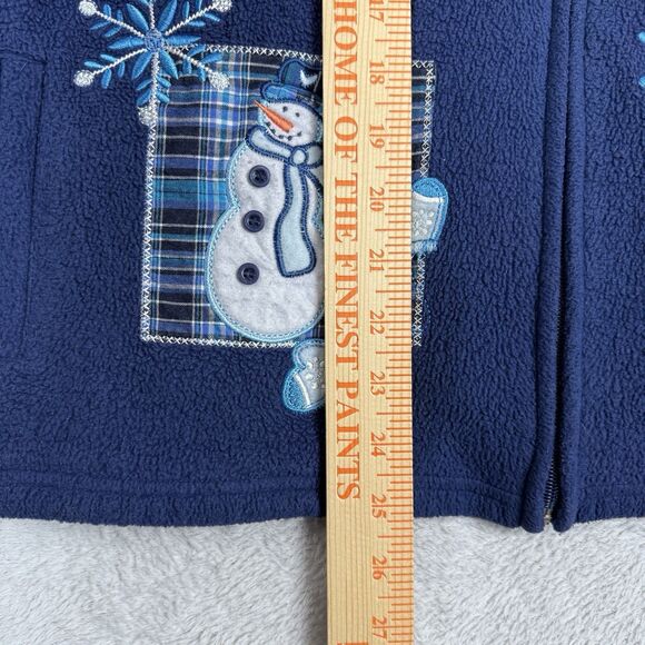 Vtg Holiday Fleece Jacket Women L Blue Snowman Christmas Festive Grandmacore 90s - Picture 9 of 12